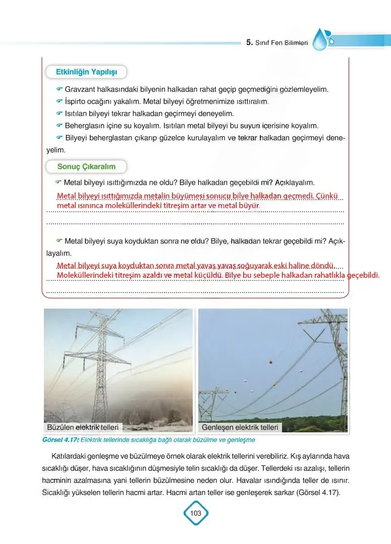 5. Sınıf Fen Bilimleri Ders Kitabı Cevapları SDR Dİkey Yayınları Sayfa 103 Çözüm Görseli