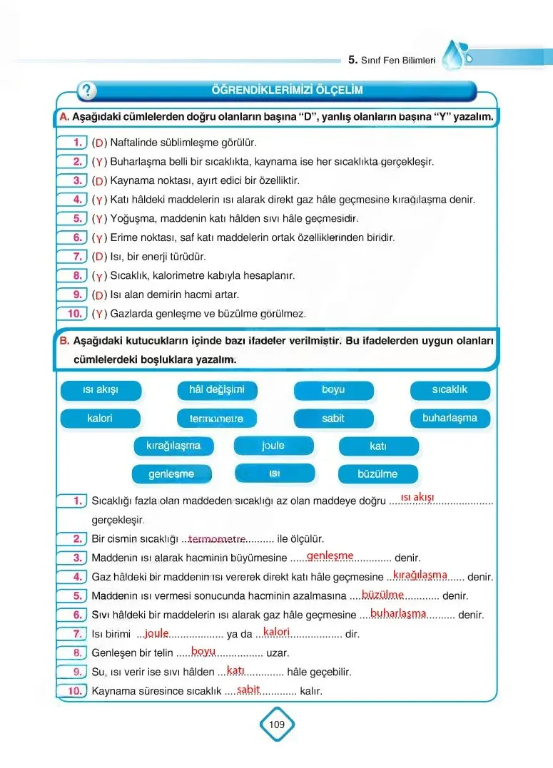 5. Sınıf Fen Bilimleri Ders Kitabı Cevapları SDR Dİkey Yayınları Sayfa 109 Çözüm Görseli