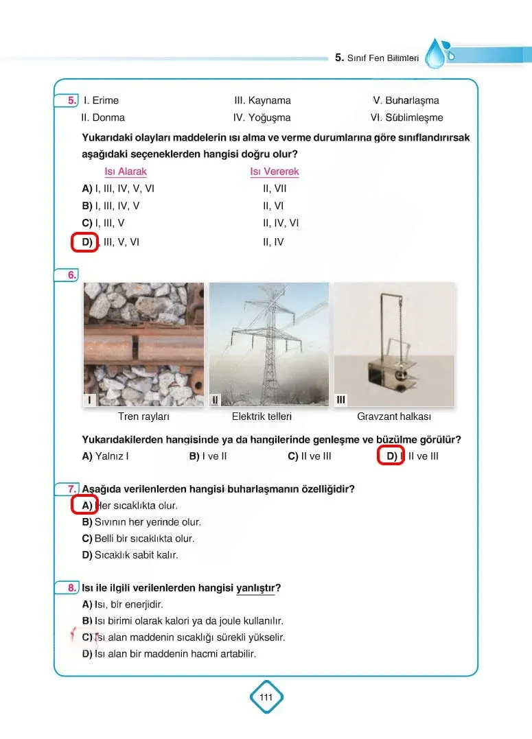 5. Sınıf Fen Bilimleri Ders Kitabı Cevapları SDR Dİkey Yayınları Sayfa 111 Çözüm Görseli