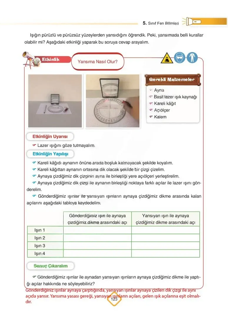 5. Sınıf Fen Bilimleri Ders Kitabı Cevapları SDR Dİkey Yayınları Sayfa 123 Çözüm Görseli