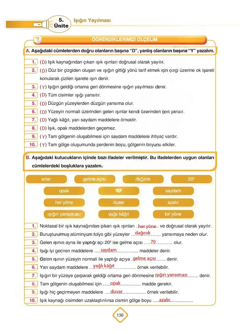 5. Sınıf Fen Bilimleri Ders Kitabı Cevapları SDR Dİkey Yayınları Sayfa 138 Çözüm Görseli