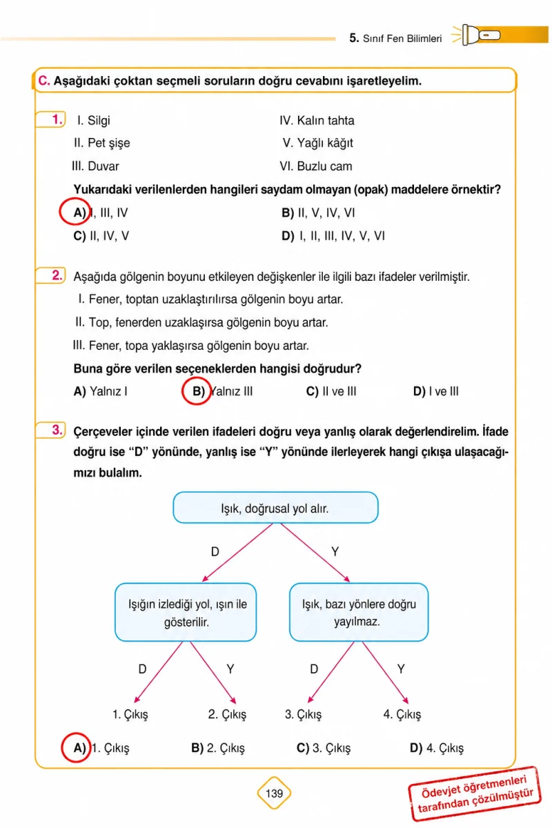 5. Sınıf Fen Bilimleri Ders Kitabı Cevapları SDR Dİkey Yayınları Sayfa 139 Çözüm Görseli