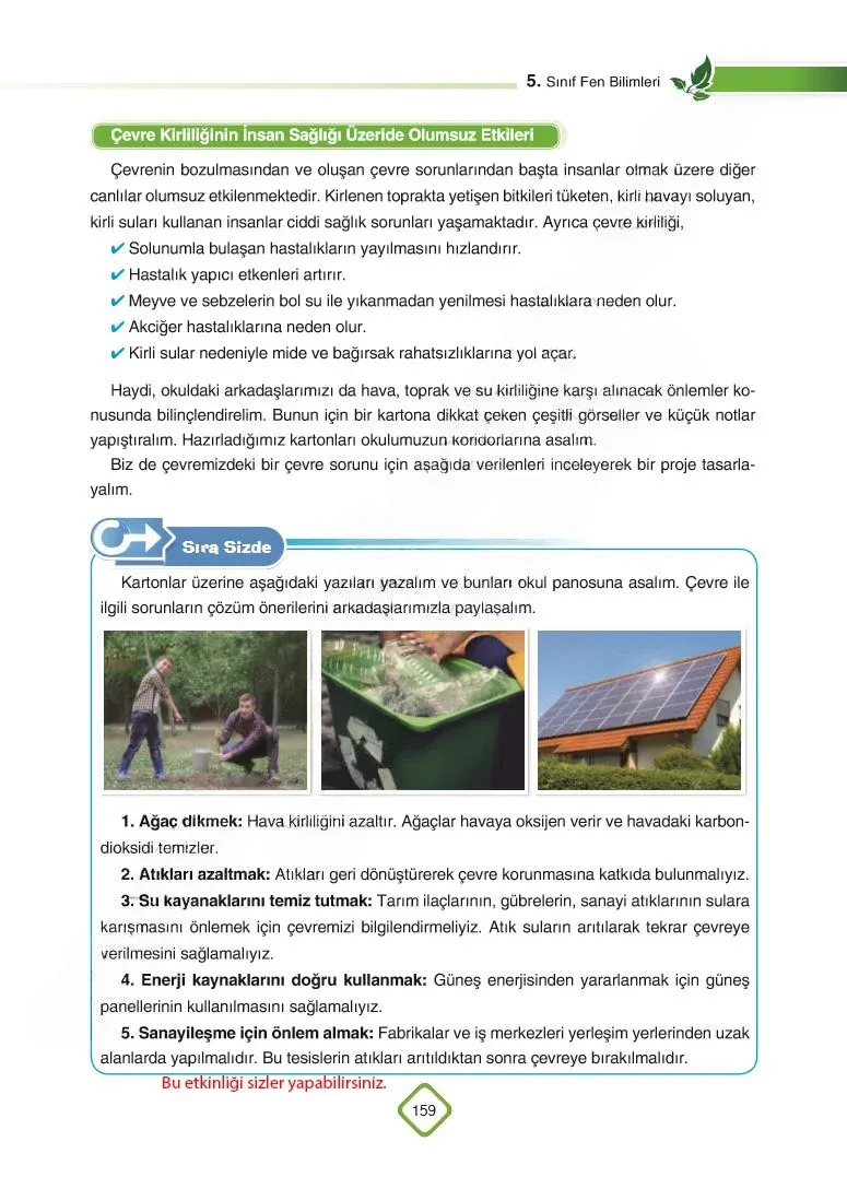 5. Sınıf Fen Bilimleri Ders Kitabı Cevapları SDR Dİkey Yayınları Sayfa 159 Çözüm Görseli