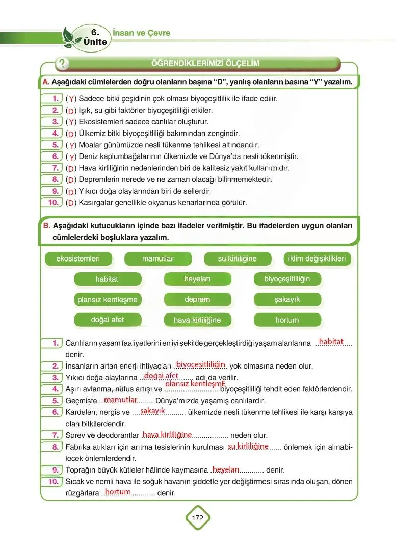 5. Sınıf Fen Bilimleri Ders Kitabı Cevapları SDR Dİkey Yayınları Sayfa 172 Çözüm Görseli
