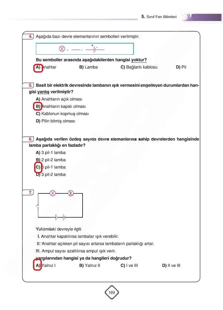 5. Sınıf Fen Bilimleri Ders Kitabı Cevapları SDR Dİkey Yayınları Sayfa 189 Çözüm Görseli