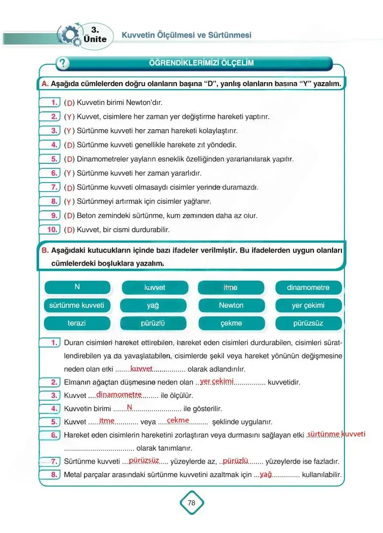 5. Sınıf Fen Bilimleri Ders Kitabı Cevapları SDR Dİkey Yayınları Sayfa 78 Çözüm Görseli