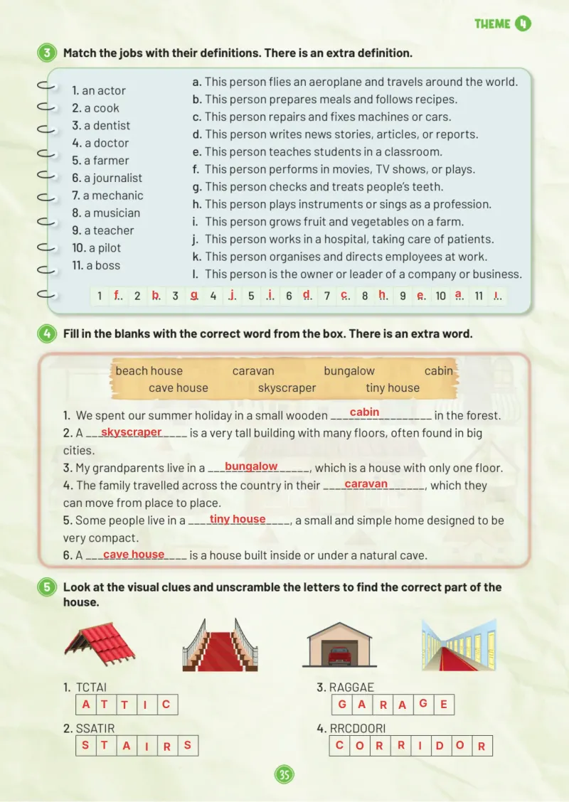 5. Sınıf İngilizce Ders Kitabı Cevapları Meb Yayınları Work Book 1. Kitap Sayfa 35 Çözüm Görseli