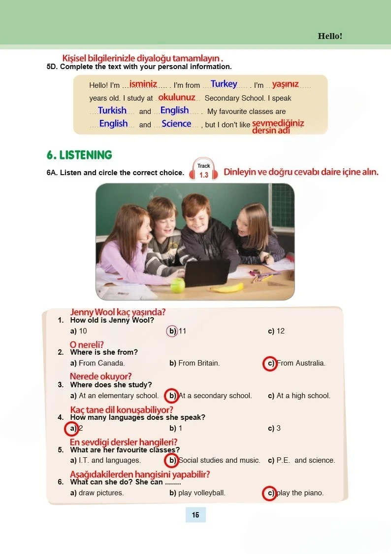 5. Sınıf İngilizce Ders Kitabı Cevapları Özgün Yayınları Sayfa 15 Çözüm Görseli