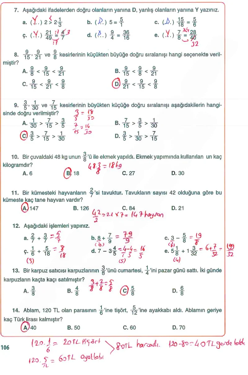 5. Sınıf Matematik Ders Kitabı Cevapları Koza Yayınları Sayfa 106 Çözüm Görseli