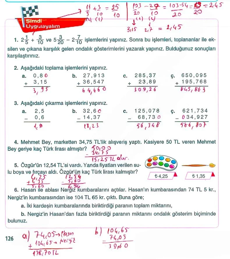5. Sınıf Matematik Ders Kitabı Cevapları Koza Yayınları Sayfa 126 Çözüm Görseli