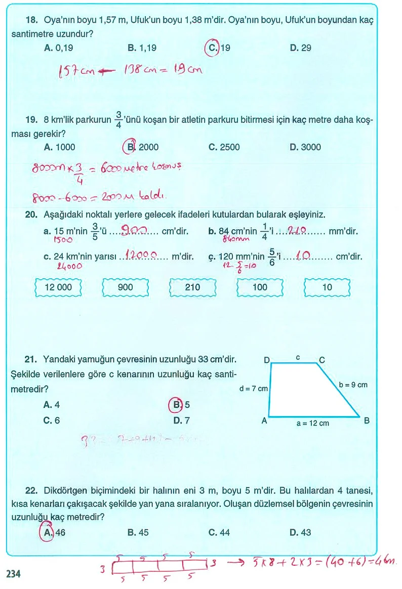 5. Sınıf Matematik Ders Kitabı Cevapları Koza Yayınları Sayfa 234 Çözüm Görseli