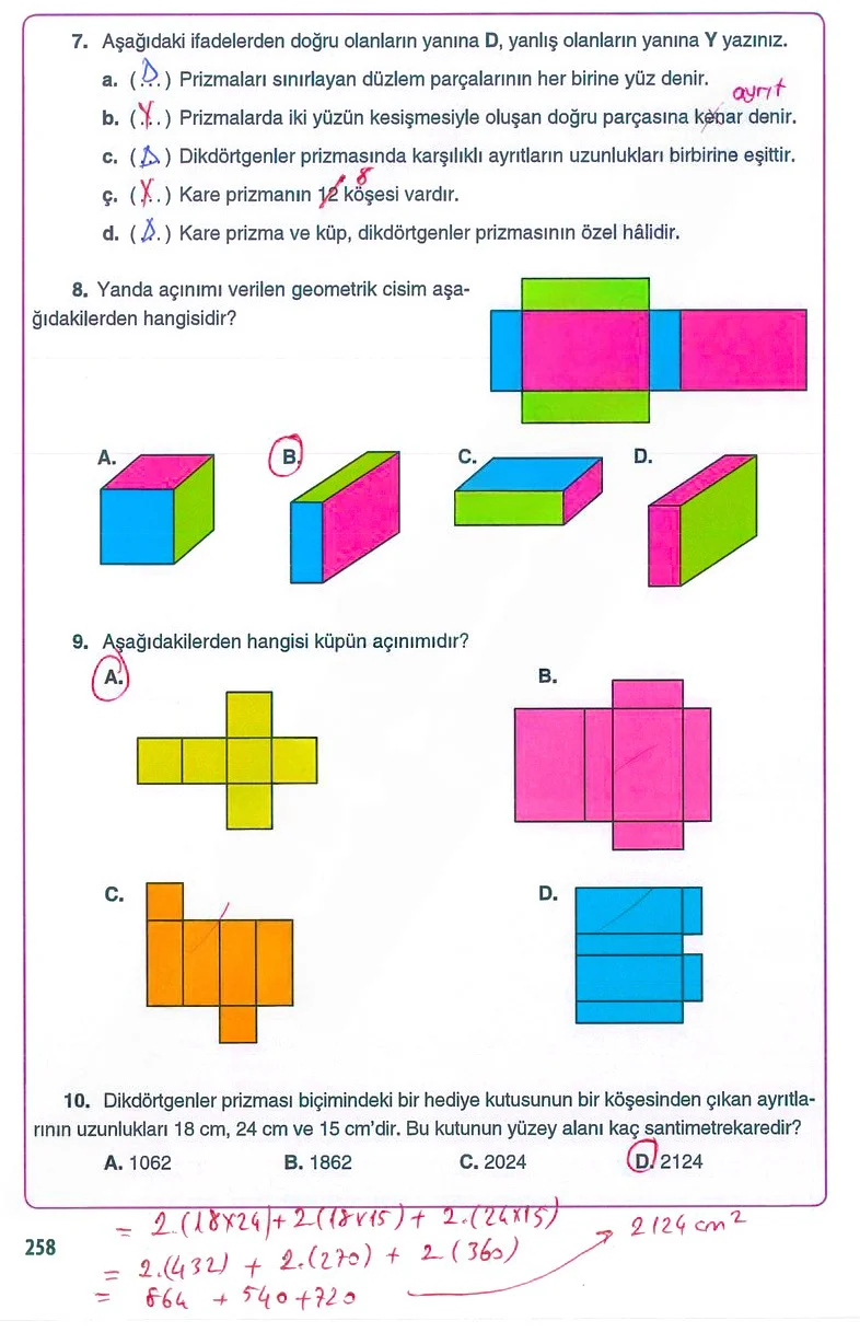 5. Sınıf Matematik Ders Kitabı Cevapları Koza Yayınları Sayfa 258 Çözüm Görseli
