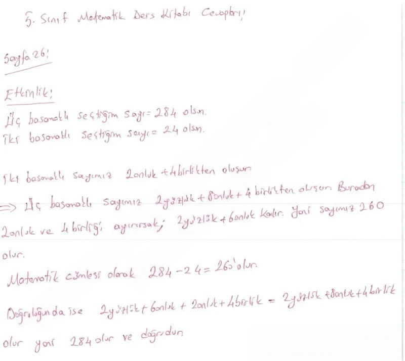 5. Sınıf Matematik Ders Kitabı Cevapları Koza Yayınları Sayfa 26 Çözüm Görseli