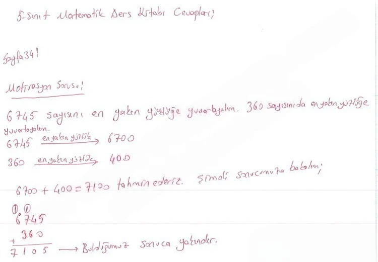 5. Sınıf Matematik Ders Kitabı Cevapları Koza Yayınları Sayfa 34 Çözüm Görseli