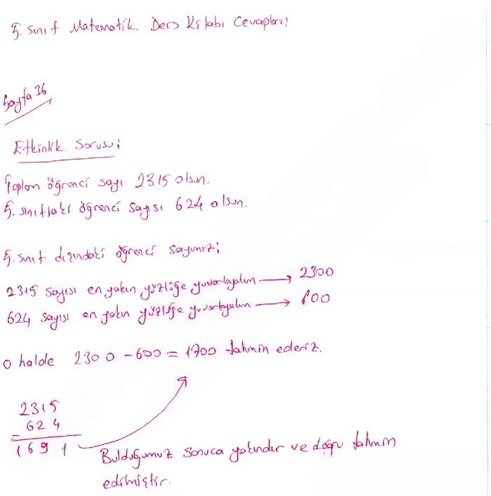 5. Sınıf Matematik Ders Kitabı Cevapları Koza Yayınları Sayfa 36 Çözüm Görseli