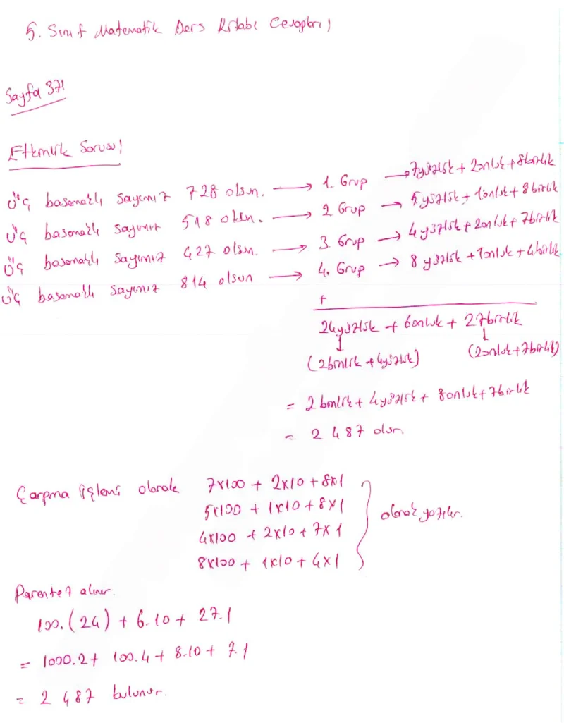 5. Sınıf Matematik Ders Kitabı Cevapları Koza Yayınları Sayfa 37 Çözüm Görseli