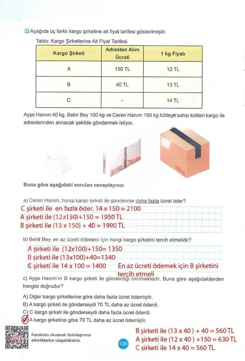 5. Sınıf Matematik Ders Kitabı Cevapları Meb Yayınları 1.Kitap Sayfa 136 Çözüm Görseli