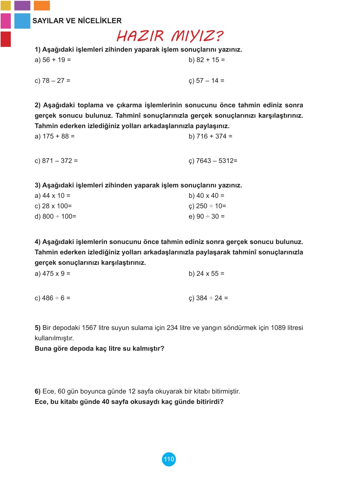 5. Sınıf Matematik Ders Kitabı Cevapları Meb Yayınları 1. Kitap Sayfa 110