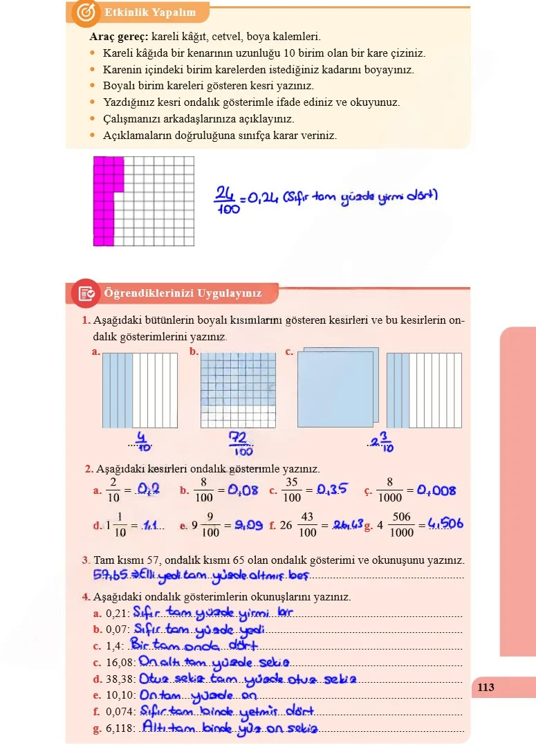 5. Sınıf Matematik Ders Kitabı Cevapları Özgün Yayınları Sayfa 113 Çözüm Görseli