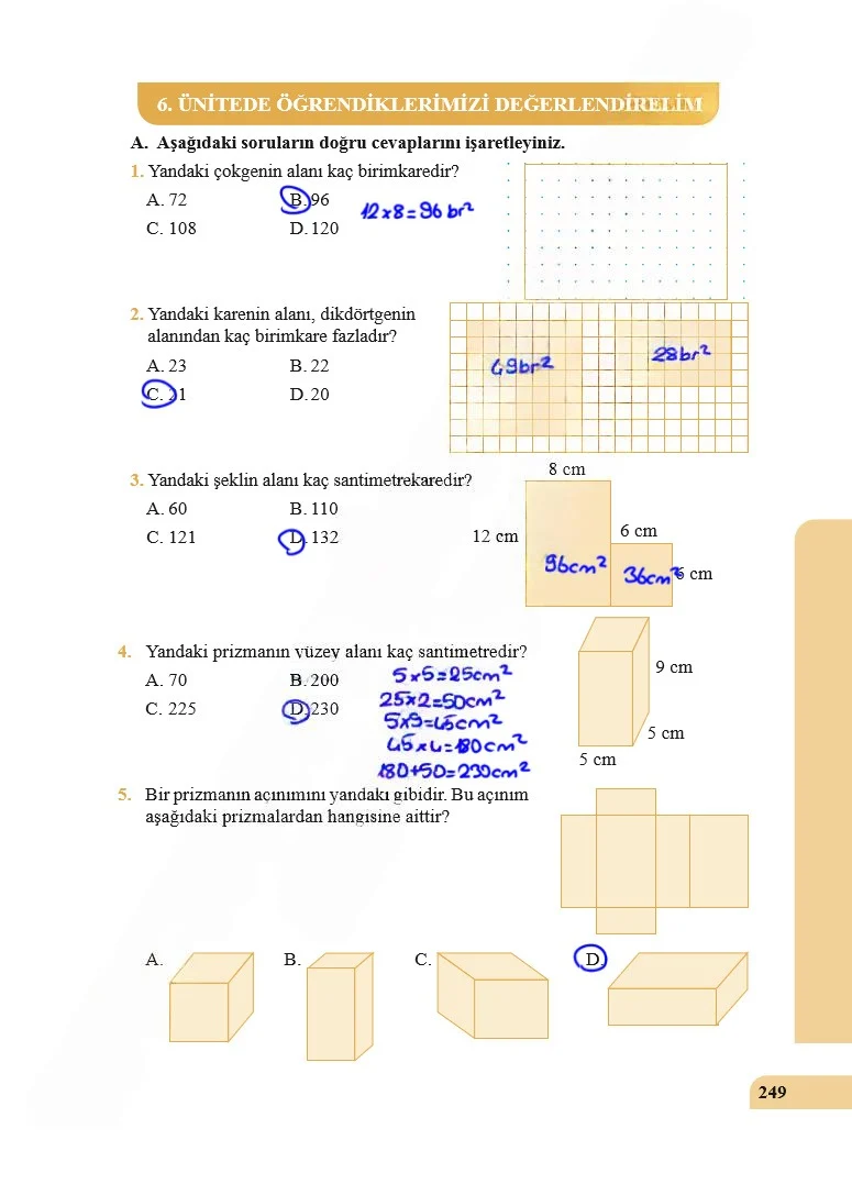 5. Sınıf Matematik Ders Kitabı Cevapları Özgün Yayınları Sayfa 249 Çözüm Görseli