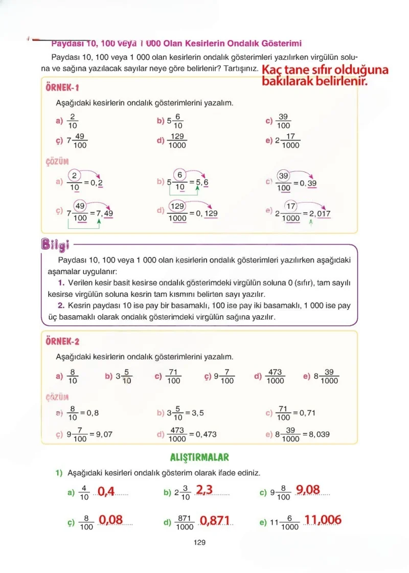5. Sınıf Matematik Ders Kitabı Cevapları Tuna Yayınları Sayfa 129 Çözüm Görseli