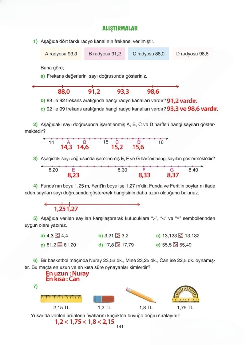 5. Sınıf Matematik Ders Kitabı Cevapları Tuna Yayınları Sayfa 141 Çözüm Görseli