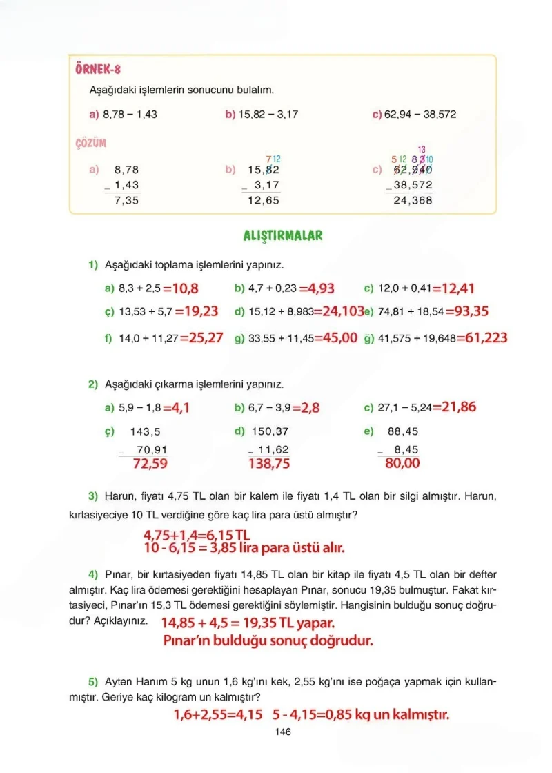 5. Sınıf Matematik Ders Kitabı Cevapları Tuna Yayınları Sayfa 146 Çözüm Görseli