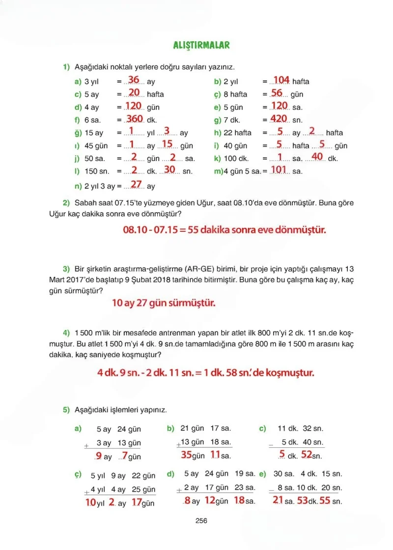 5. Sınıf Matematik Ders Kitabı Cevapları Tuna Yayınları Sayfa 256 Çözüm Görseli