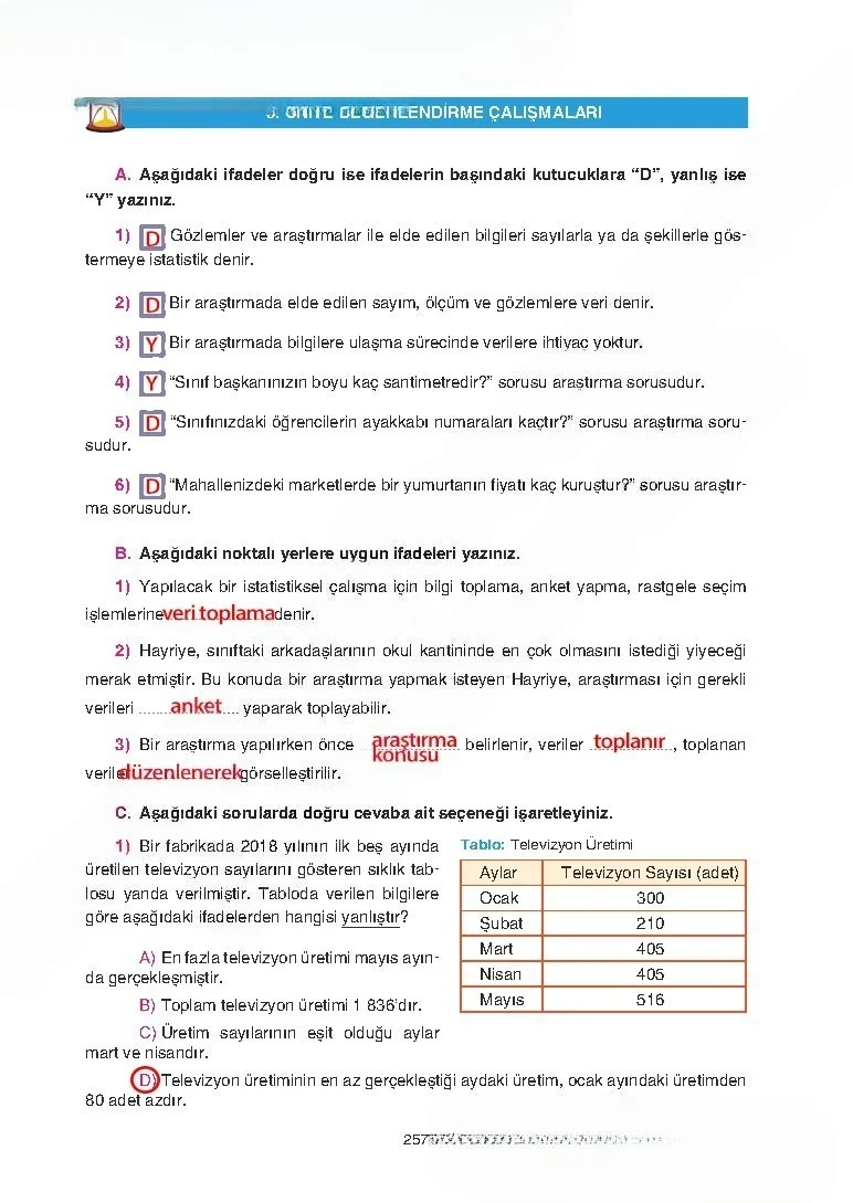 5. Sınıf Matematik Ders Kitabı Cevapları Tuna Yayınları Sayfa 257 Çözüm Görseli