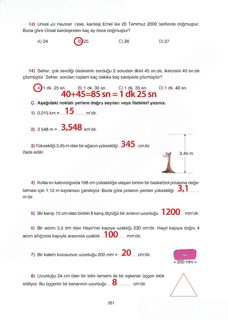 5. Sınıf Matematik Ders Kitabı Cevapları Tuna Yayınları Sayfa 261 Çözüm Görseli