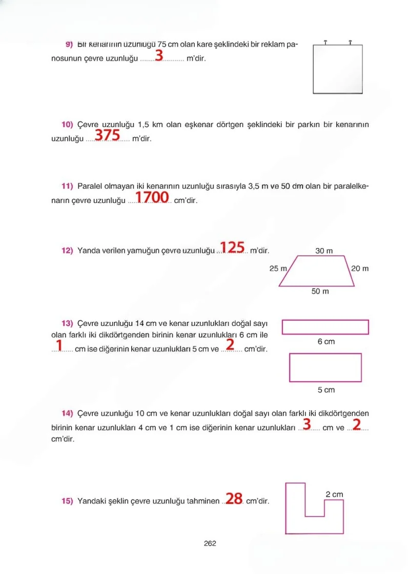 5. Sınıf Matematik Ders Kitabı Cevapları Tuna Yayınları Sayfa 262 Çözüm Görseli