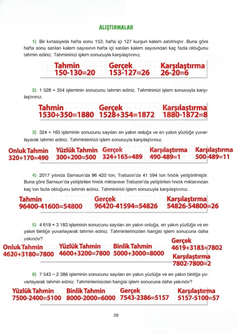 5. Sınıf Matematik Ders Kitabı Cevapları Tuna Yayınları Sayfa 39 Çözüm Görseli