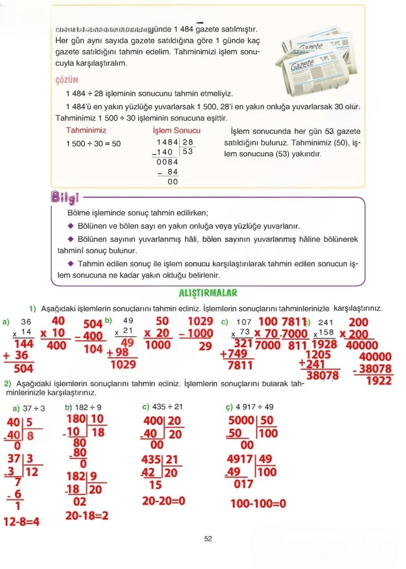 5. Sınıf Matematik Ders Kitabı Cevapları Tuna Yayınları Sayfa 52 Çözüm Görseli