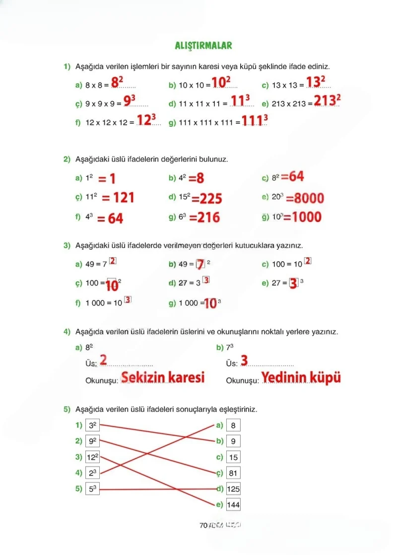5. Sınıf Matematik Ders Kitabı Cevapları Tuna Yayınları Sayfa 70 Çözüm Görseli