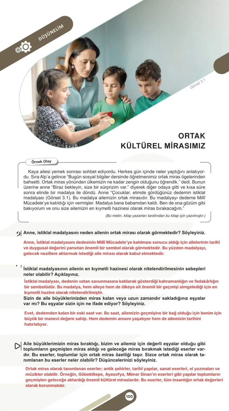 5. Sınıf Sosyal Bilgiler Ders Kitabı Cevapları Meb Yayınları 1. Kitap Sayfa 100 Çözüm Görseli
