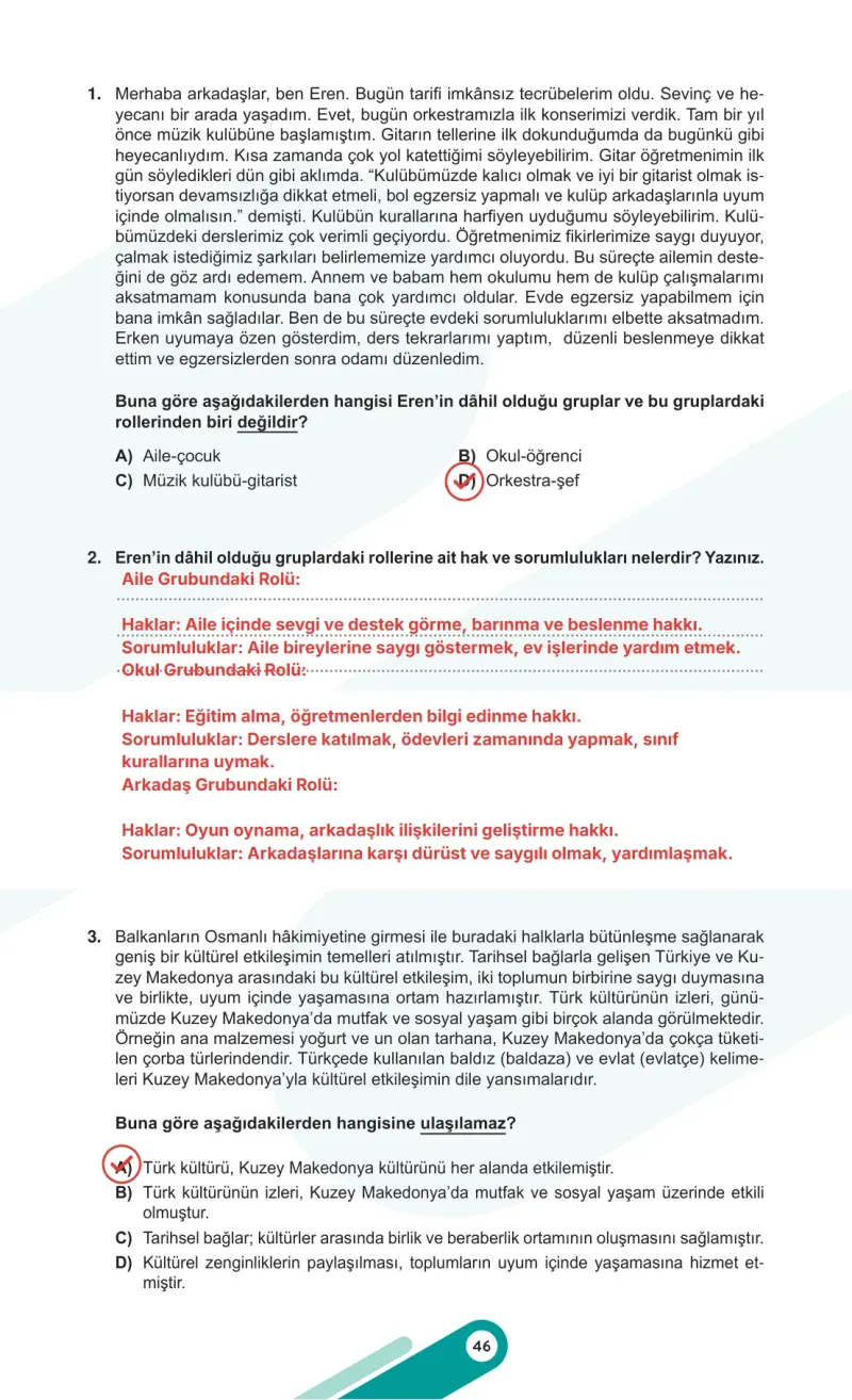 5. Sınıf Sosyal Bilgiler Ders Kitabı Cevapları Meb Yayınları 1. Kitap Sayfa 46 Çözüm Görseli