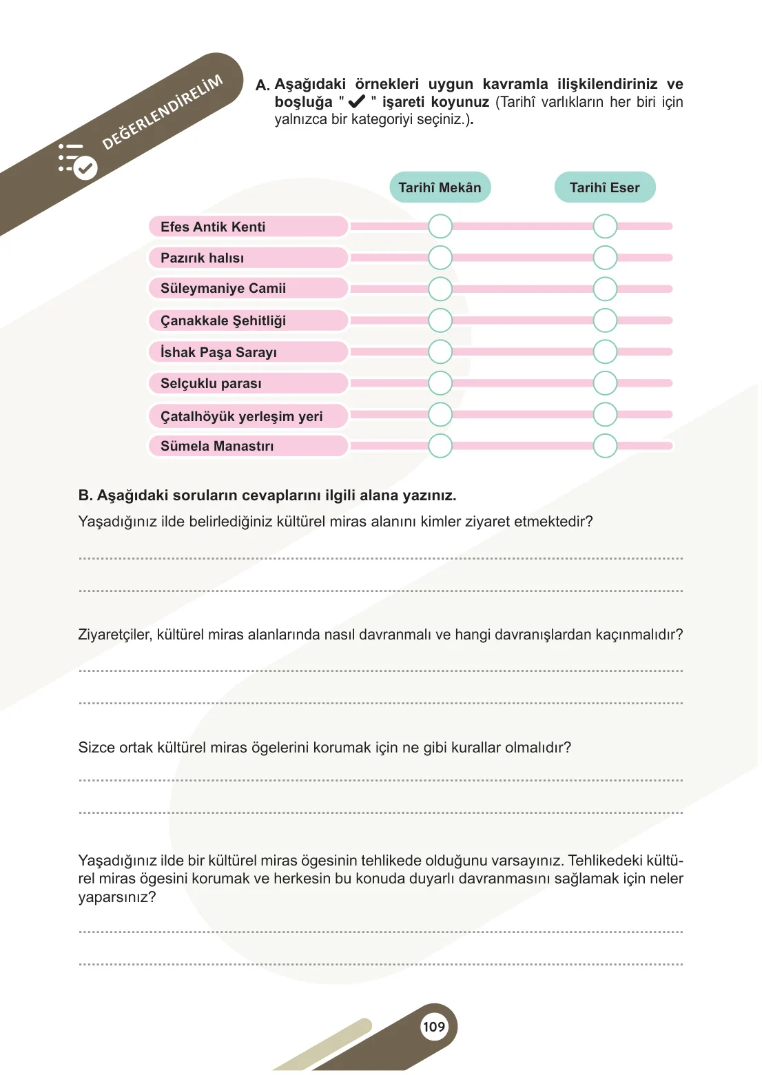 5. Sınıf Sosyal Bilgiler Ders Kitabı Cevapları Meb Yayınları 1. Kitap Sayfa 109