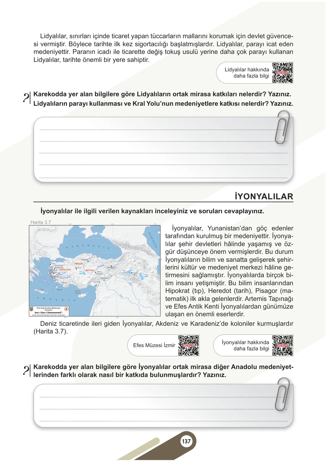 5. Sınıf Sosyal Bilgiler Ders Kitabı Cevapları Meb Yayınları 1. Kitap Sayfa 137