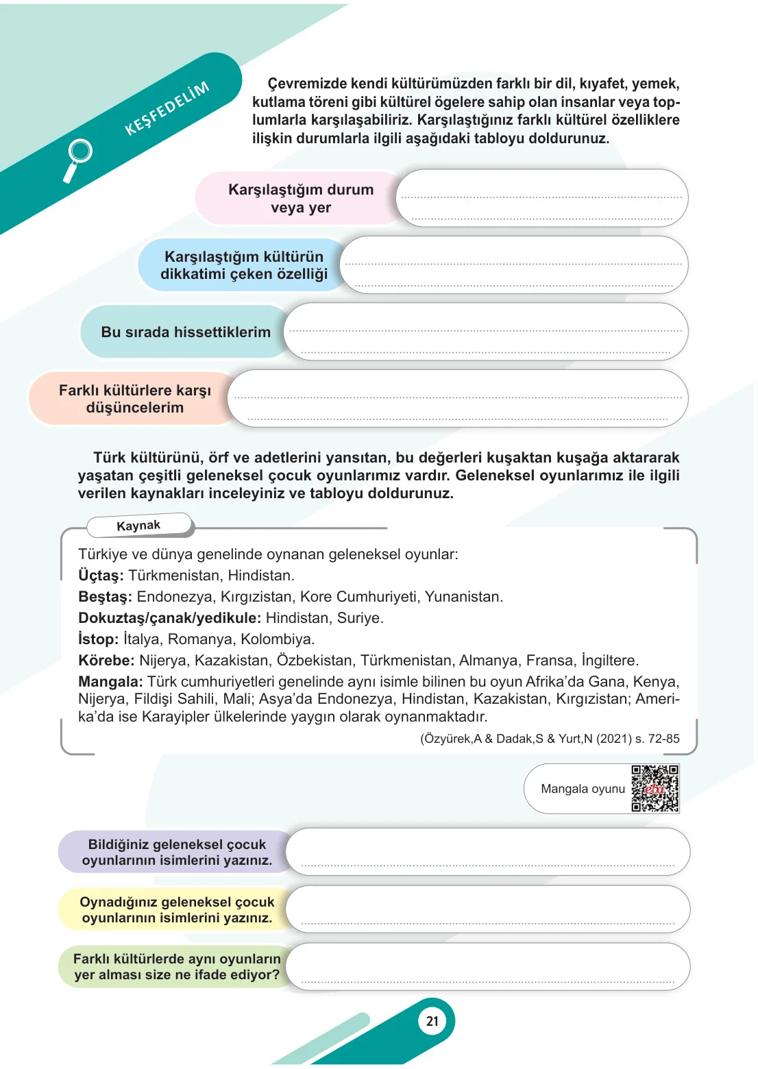 5. Sınıf Sosyal Bilgiler Ders Kitabı Cevapları Meb Yayınları 1. Kitap Sayfa 21