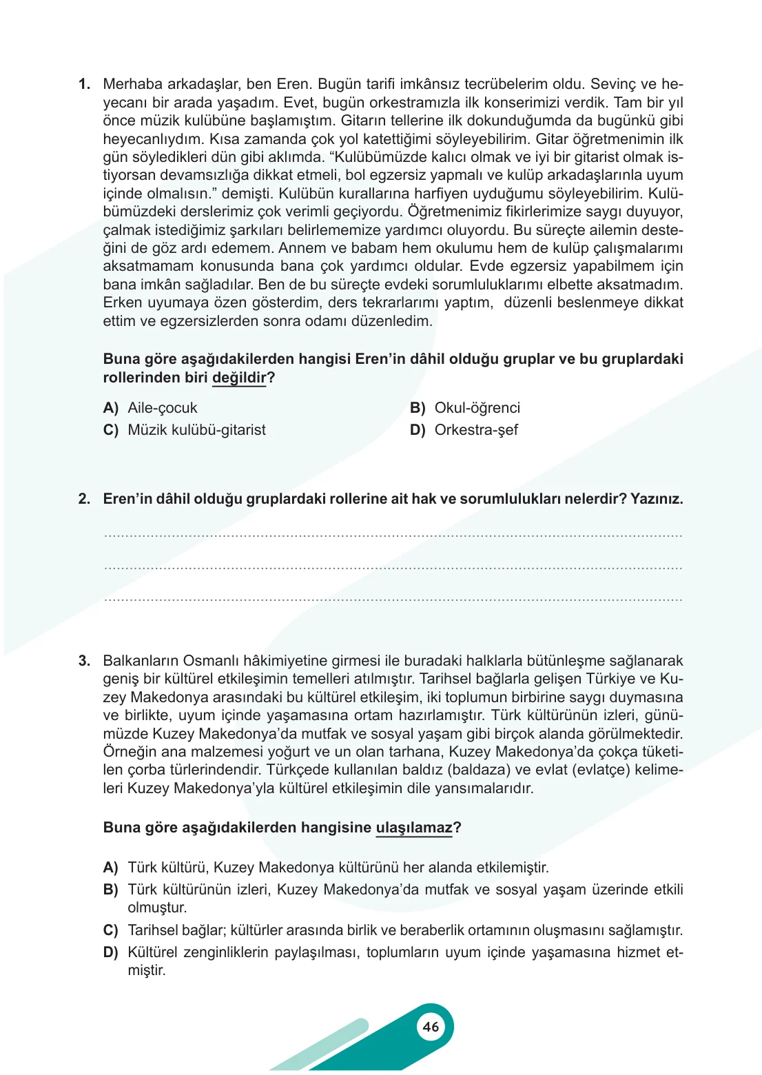 5. Sınıf Sosyal Bilgiler Ders Kitabı Cevapları Meb Yayınları 1. Kitap Sayfa 46