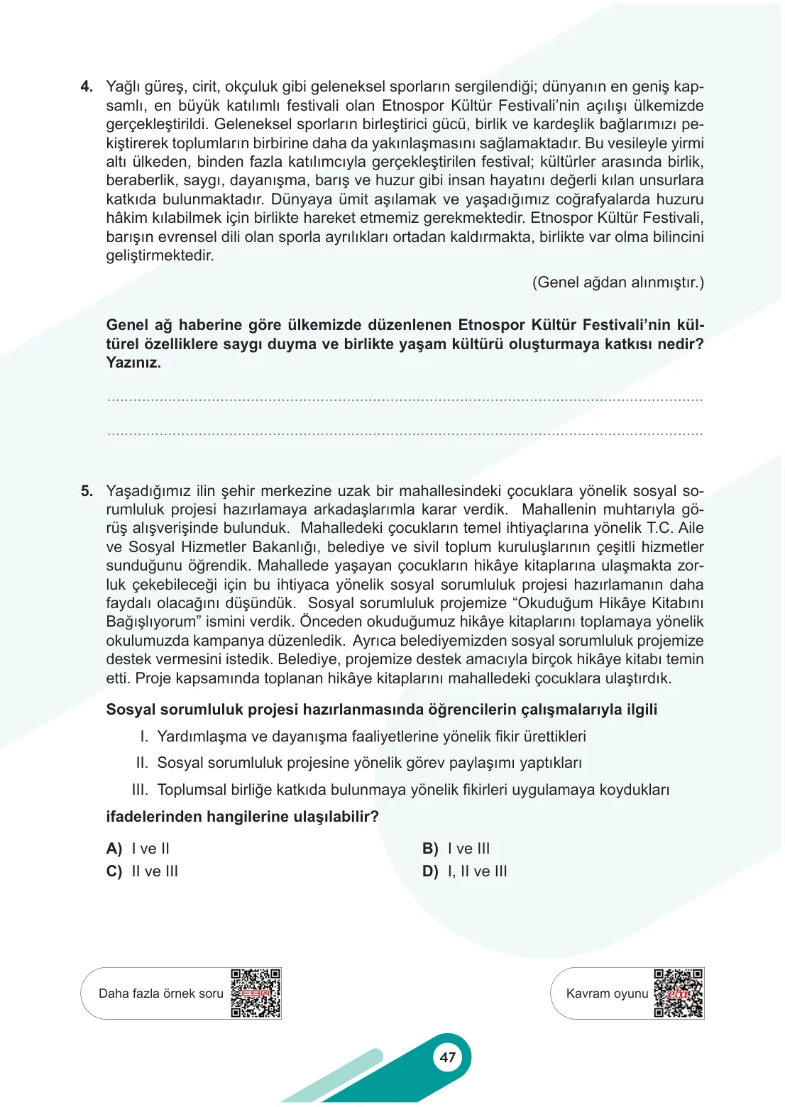 5. Sınıf Sosyal Bilgiler Ders Kitabı Cevapları Meb Yayınları 1. Kitap Sayfa 47