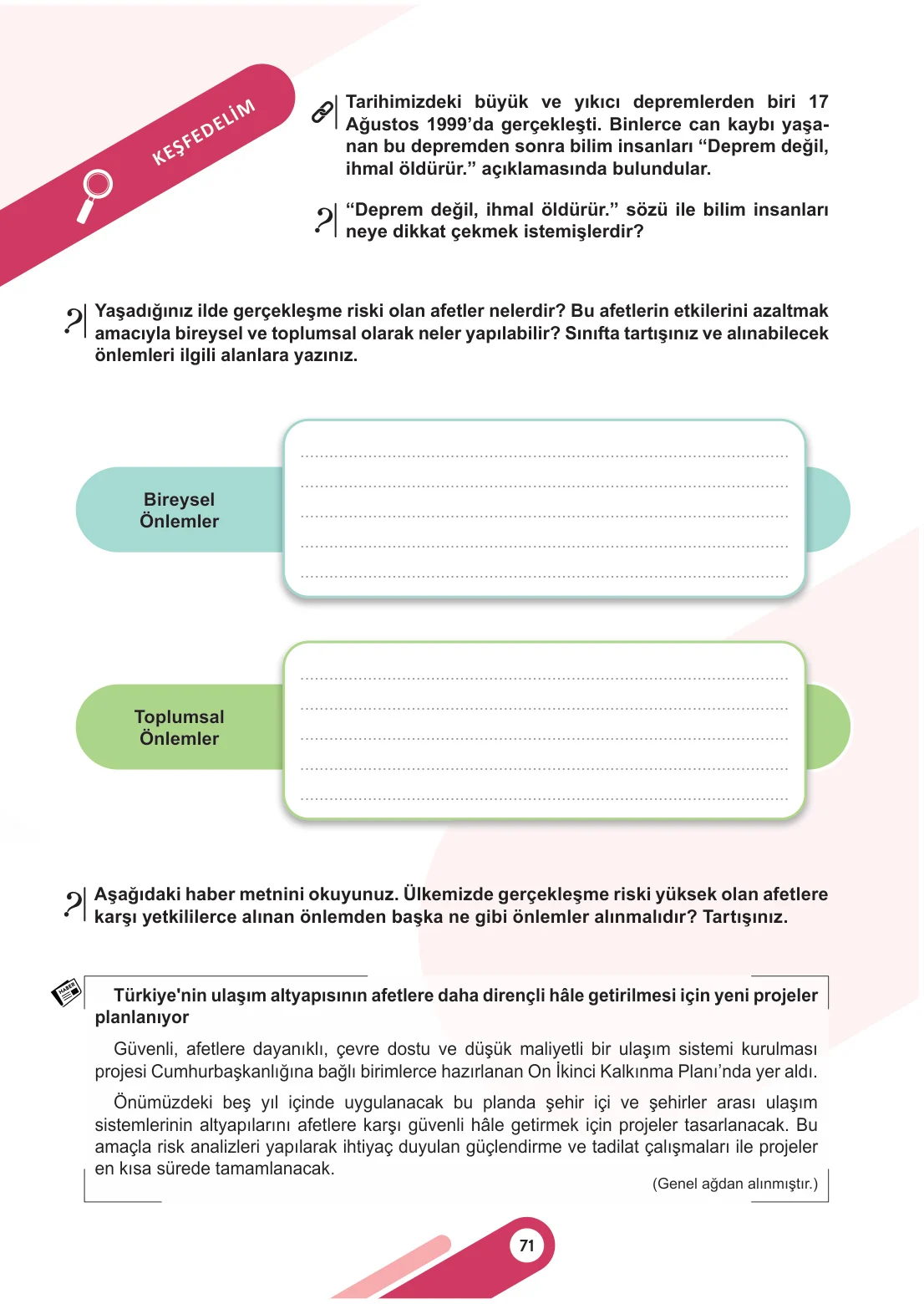 5. Sınıf Sosyal Bilgiler Ders Kitabı Cevapları Meb Yayınları 1. Kitap Sayfa 71