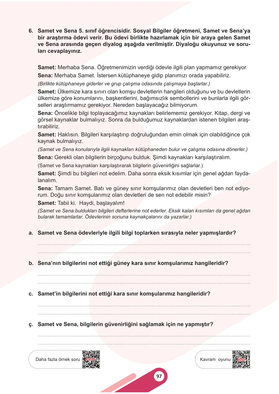 5. Sınıf Sosyal Bilgiler Ders Kitabı Cevapları Meb Yayınları 1. Kitap Sayfa 97