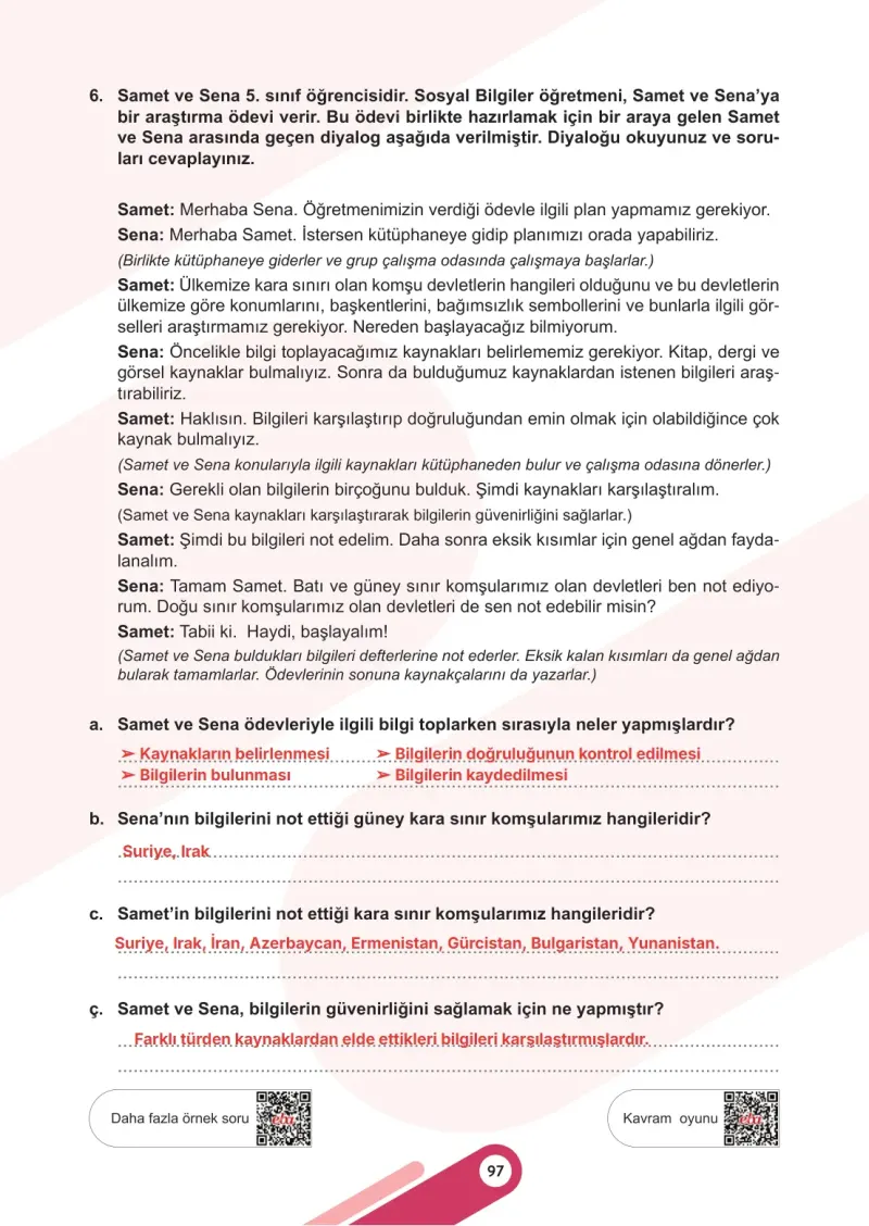 5. Sınıf Sosyal Bilgiler Ders Kitabı Cevapları Meb Yayınları 1. Kitap Sayfa 97 Çözüm Görseli