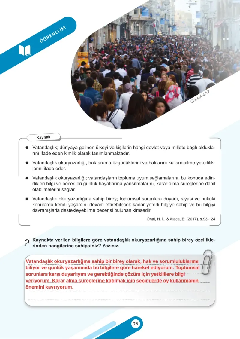 5. Sınıf Sosyal Bilgiler Ders Kitabı Cevapları Meb Yayınları 2. Kitap Sayfa 26 Çözüm Görseli