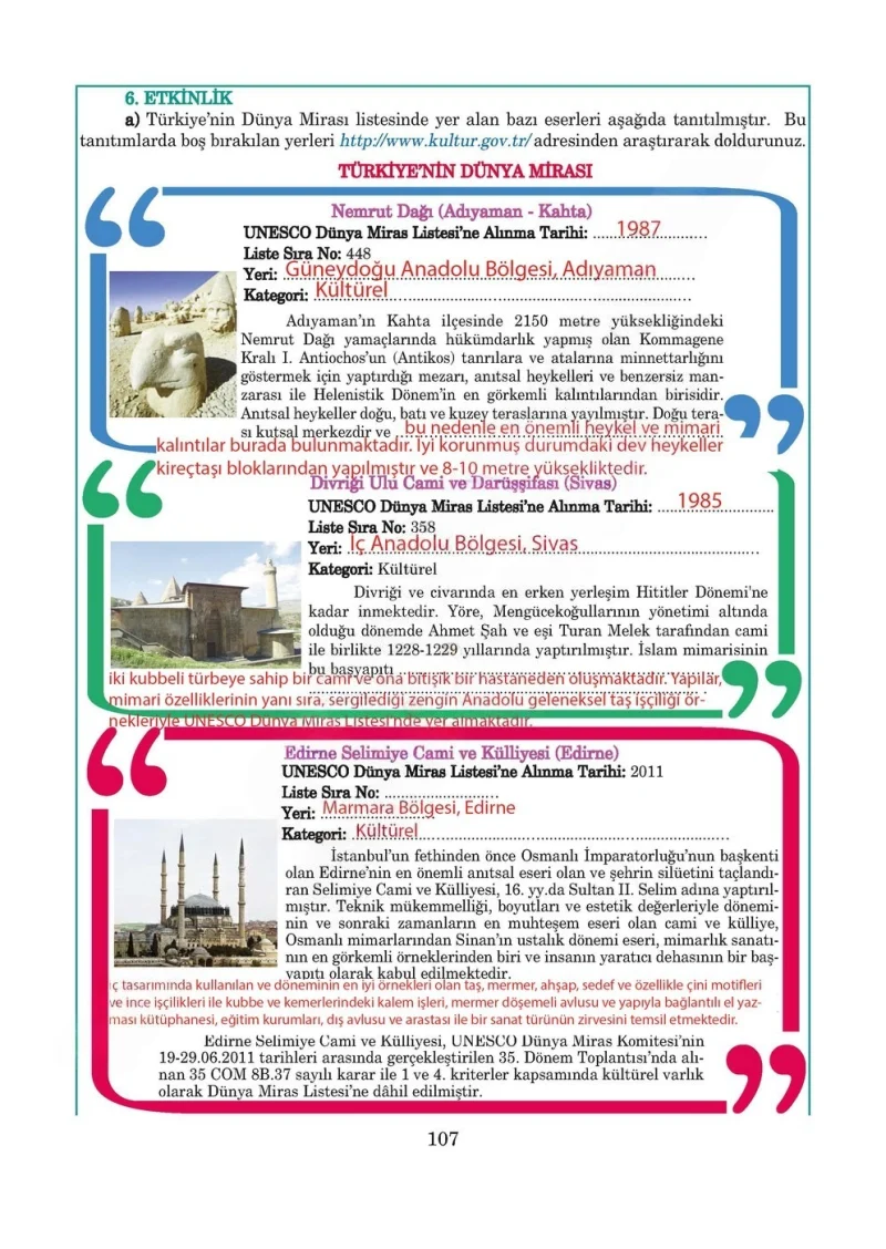 5. Sınıf Türkçe Ders Kitabı Cevapları Anıttepe Yayınları Sayfa 107 Çözüm Görseli