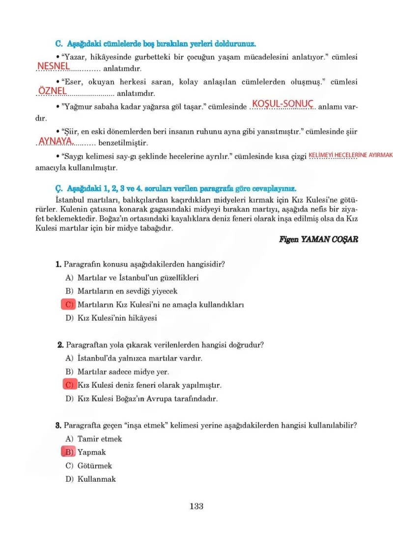 5. Sınıf Türkçe Ders Kitabı Cevapları Anıttepe Yayınları Sayfa 133 Çözüm Görseli