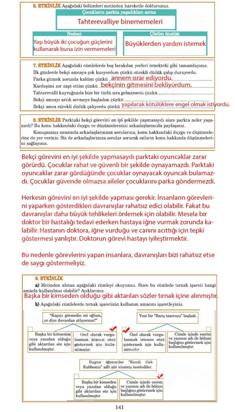 5. Sınıf Türkçe Ders Kitabı Cevapları Anıttepe Yayınları Sayfa 141 Çözüm Görseli