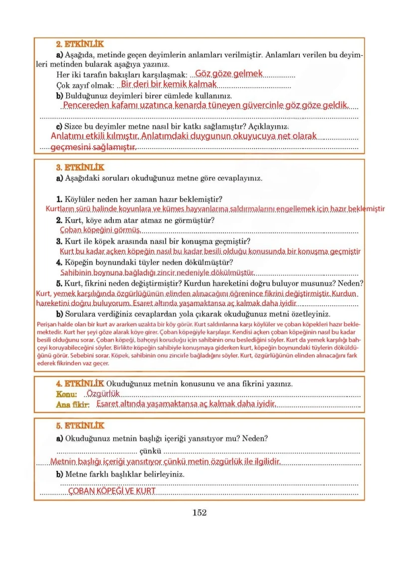 5. Sınıf Türkçe Ders Kitabı Cevapları Anıttepe Yayınları Sayfa 152 Çözüm Görseli