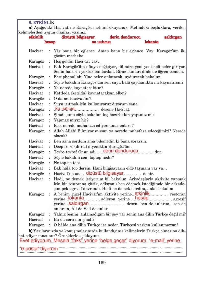 5. Sınıf Türkçe Ders Kitabı Cevapları Anıttepe Yayınları Sayfa 169 Çözüm Görseli